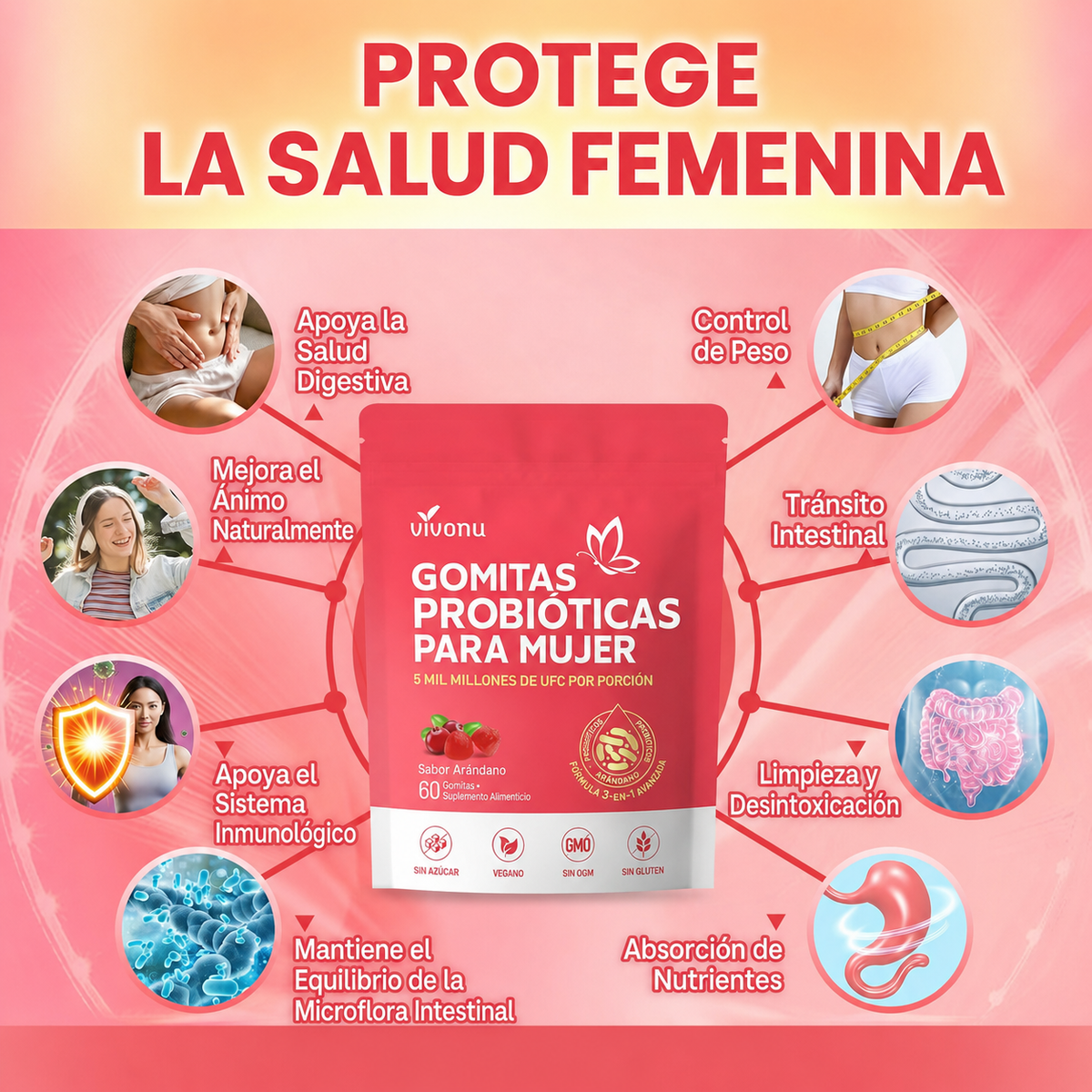 Suplemento Probioticos Mujer 60 Gomas