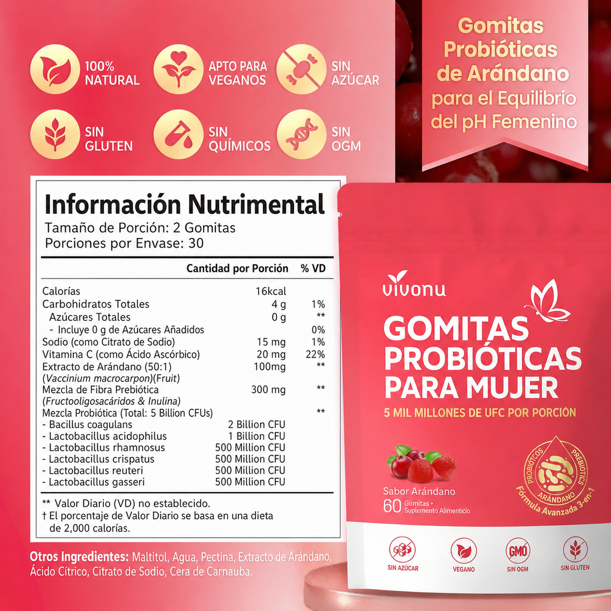 Suplemento Probioticos Mujer 60 Gomas