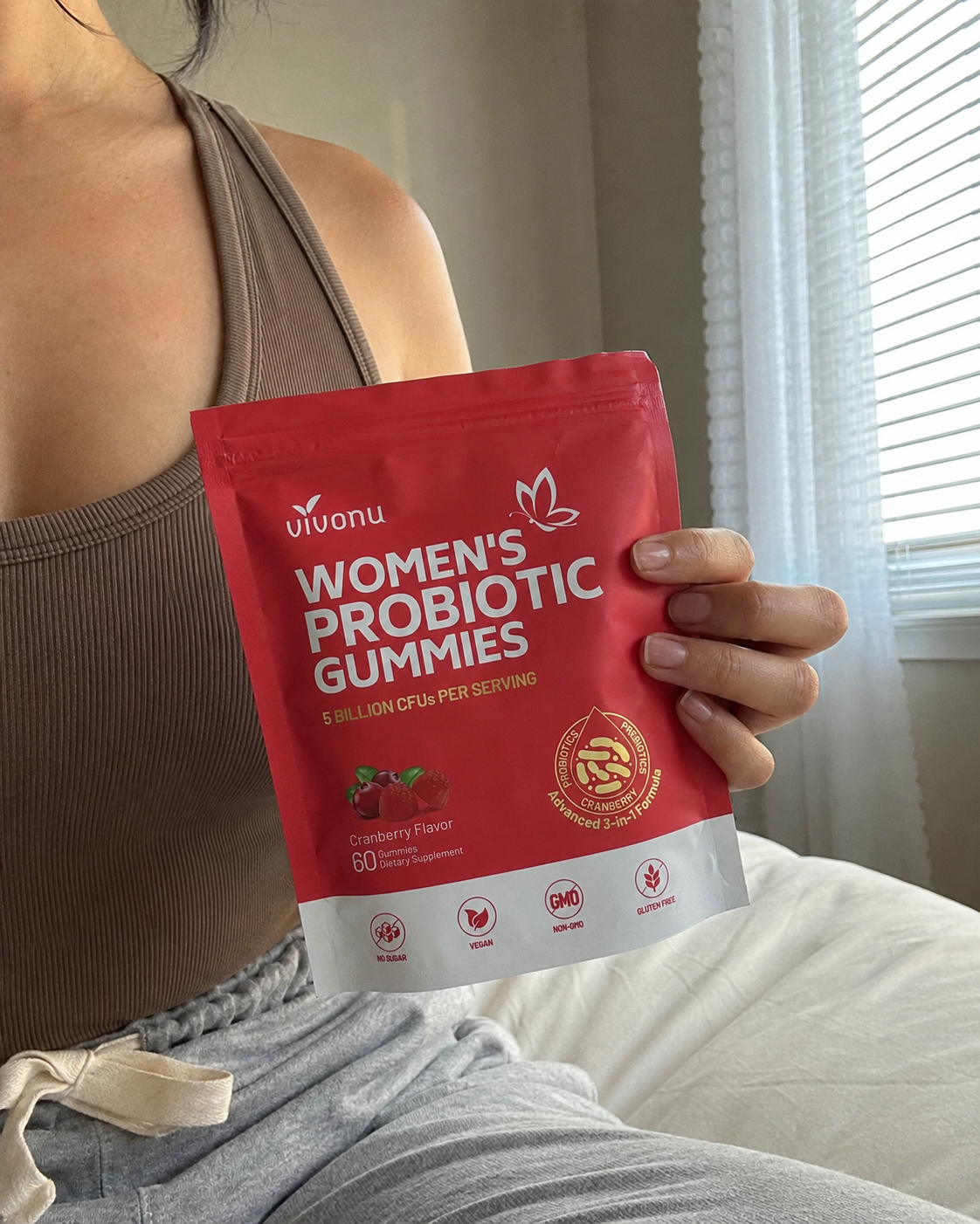 Dos gomitas probióticas VivoNu para uso diario