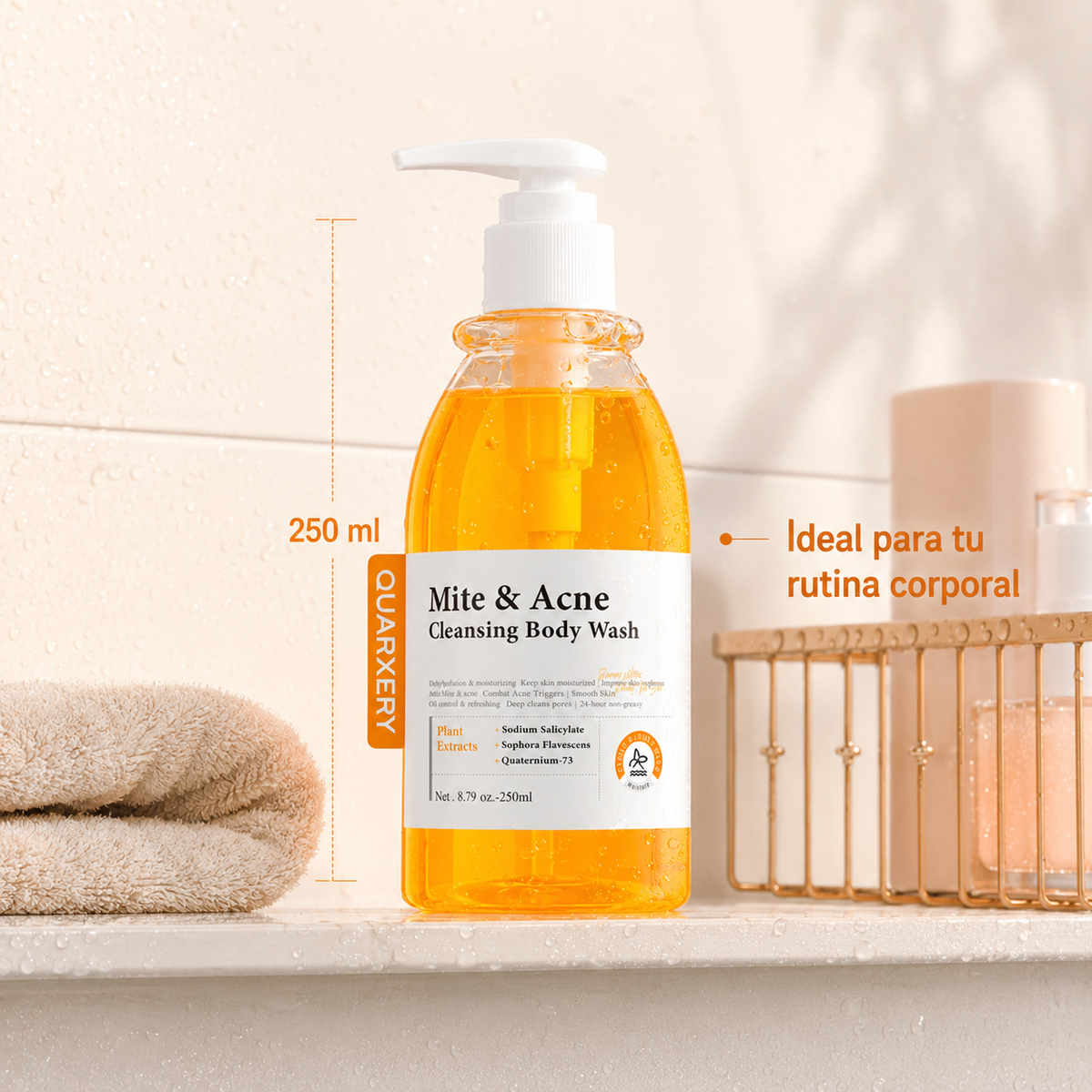 Presentación de 250 ml del gel corporal Quarxery