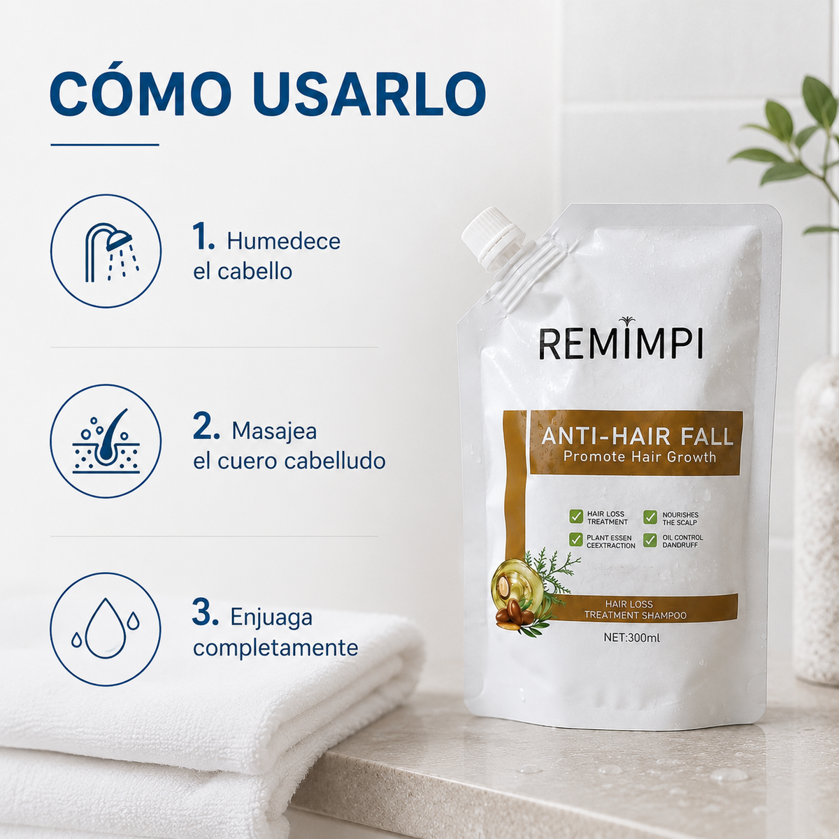 Cómo usar el shampoo REMIMPI
