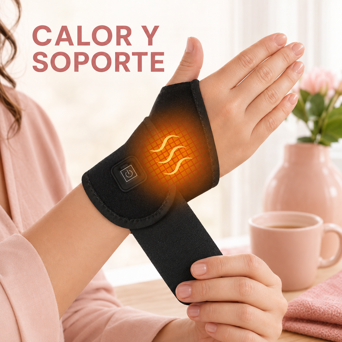 Muñequera eléctrica térmica ajustable con calor y soporte